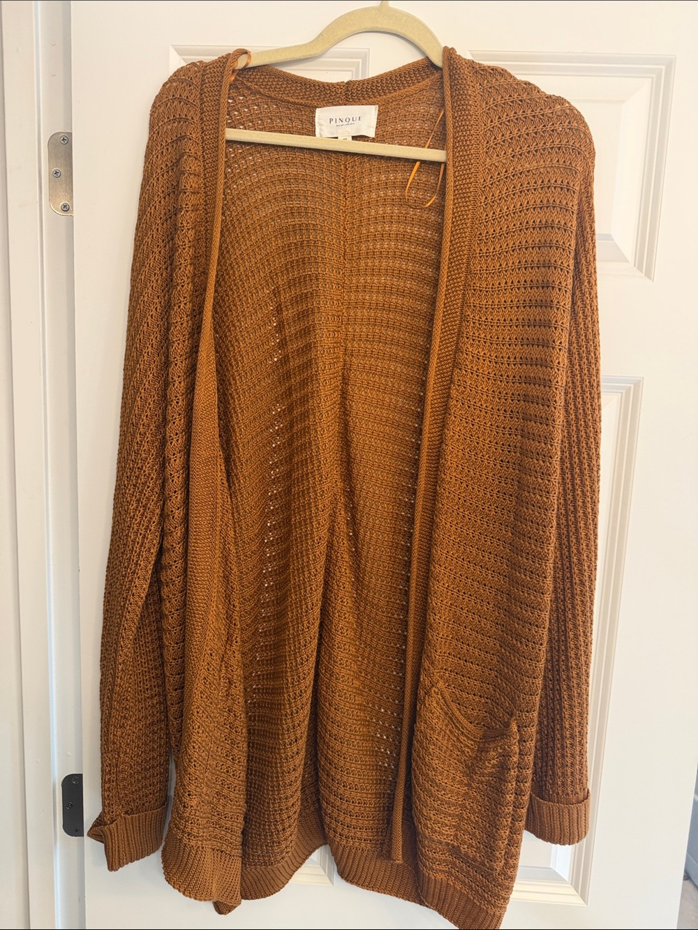 Pinque Open-Weave Cardigan in Rust